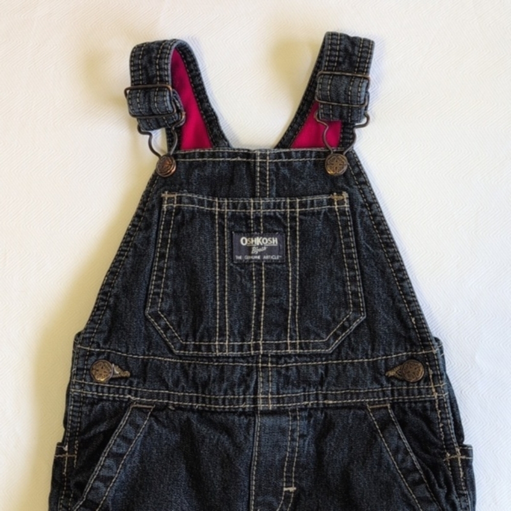 oshkosh b'gosh fleece lined dark wash denim vestbak overalls 18 months baby boy